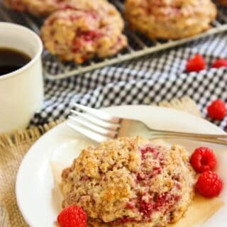 a white plate with a Raspberry Scones on it