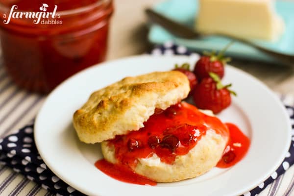 strawberry and rhubarb jam with biscuits