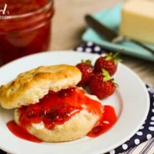 a biscuit topped with Strawberry Rhubarb Jam