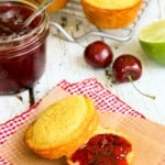 cornbread muffins and cherry jam