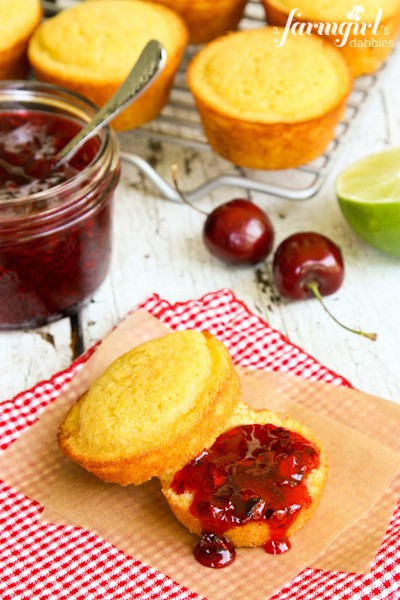 cornbread muffins and cherry jam