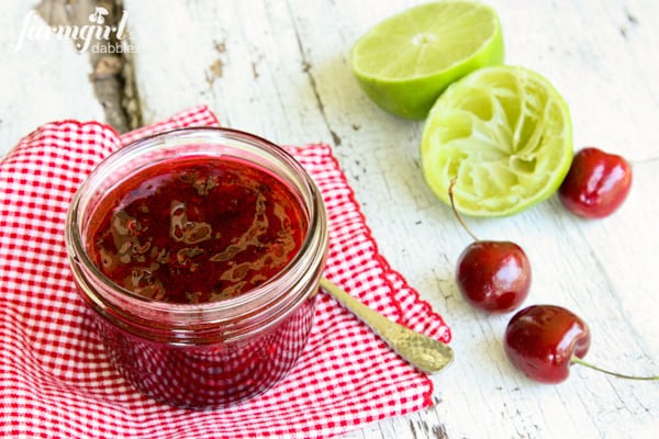 Sweet Cherry Freezer Jam with Lime - www.afarmgirlsdabbles.com