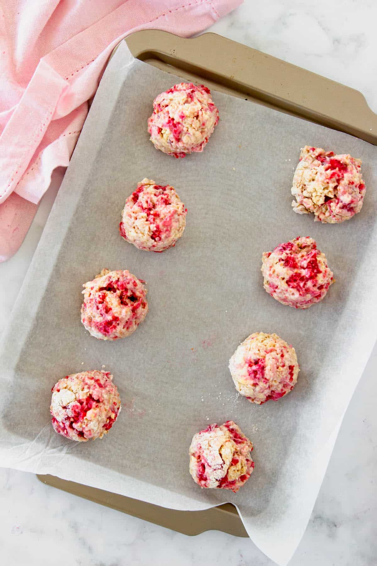 Drop scone batter on a sheet ready to be baked