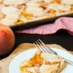 Almond Peach Squares on a Rimmed Baking Pan