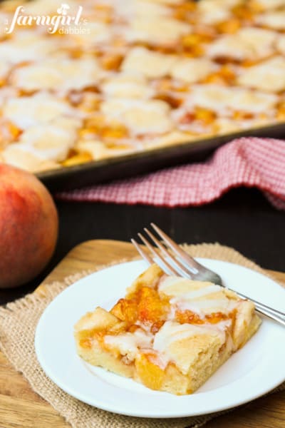 Almond Peach Squares on a Rimmed Baking Pan