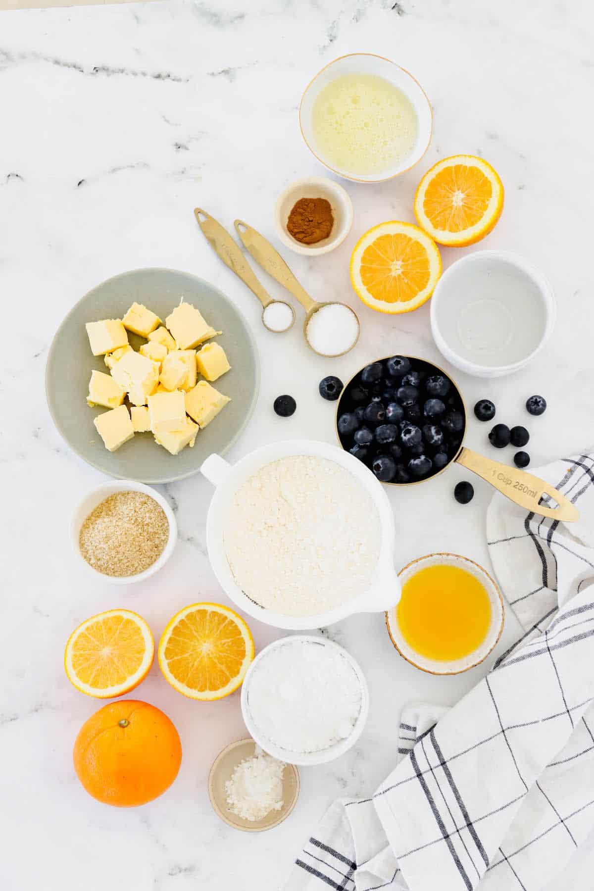 Overhead view of blueberry hand pie ingredients