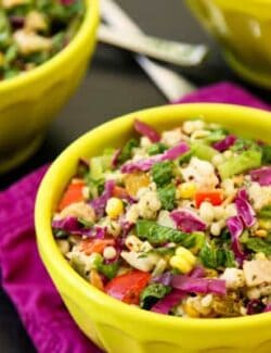 green bowls of Chicken and Couscous Salad