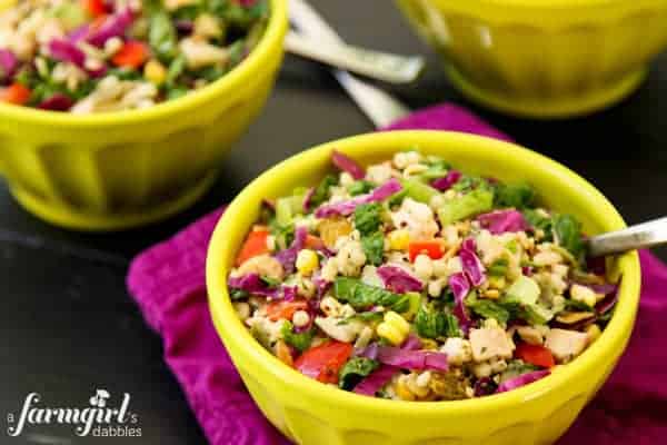 green bowls of Chicken and Couscous Salad