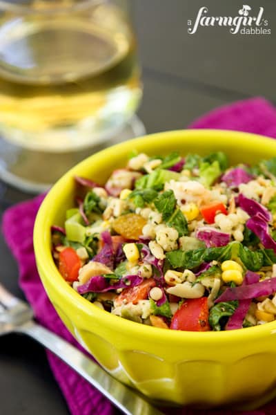 Chicken and Couscous Salad with a fresh vegetables and a Sweet Basil Dressing