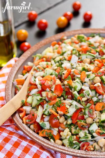 cucumber, tomato, pepper, and onion salad