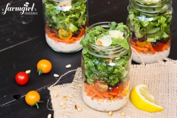 a jar of Italian Chopped Salad with dressing