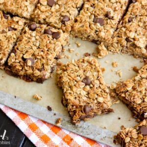 a sheet pan of sliced Chocolate Chip Granola Bars