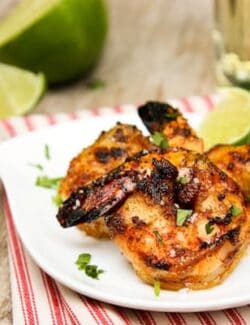 a plate of Grilled Caribbean Jerk Shrimp