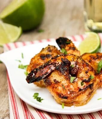 a plate of Grilled Caribbean Jerk Shrimp