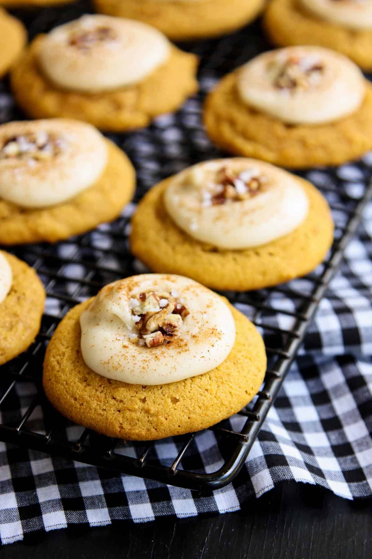 Melt-In-Your-Mouth Pumpkin Cookies on a cooling rack