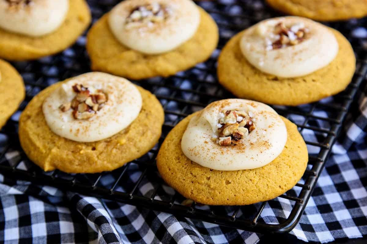 Melt-In-Your-Mouth Pumpkin Cookies on a cooling rack