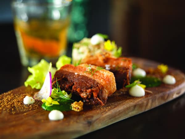 crispy pork belly with potato salad