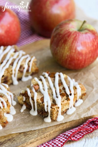 Whole Wheat Apple Bars on a wood serving board.