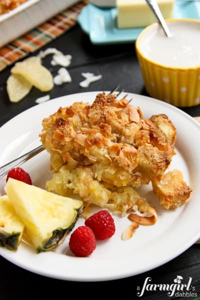 a slice of coconut french toast bake