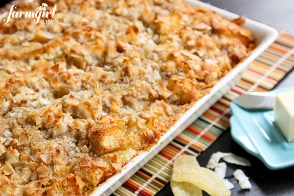 a pan of Baked French Toast with candied ginger