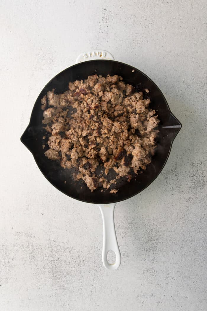 Pork sausage in a skillet