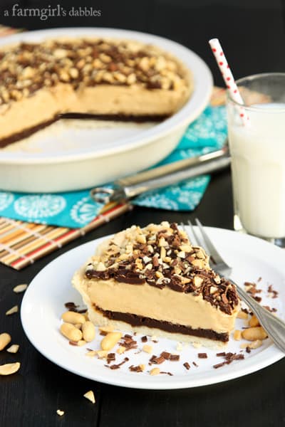 a slice of Peanut Butter pie with a layer of Fudge