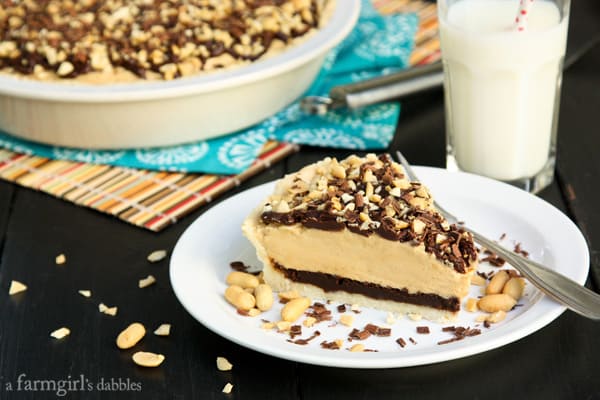peanut butter and chocolate pie with a glass of milk