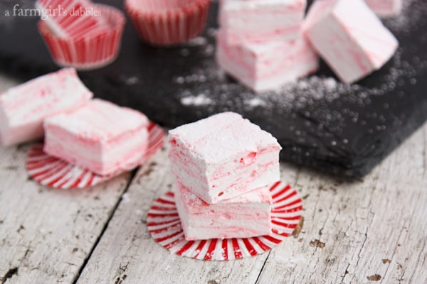 red and white Peppermint Swirl Marshmallows