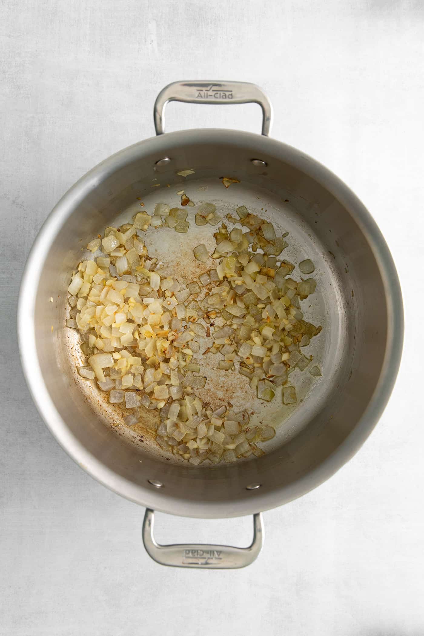 Sauteed garlic and onions in a pot