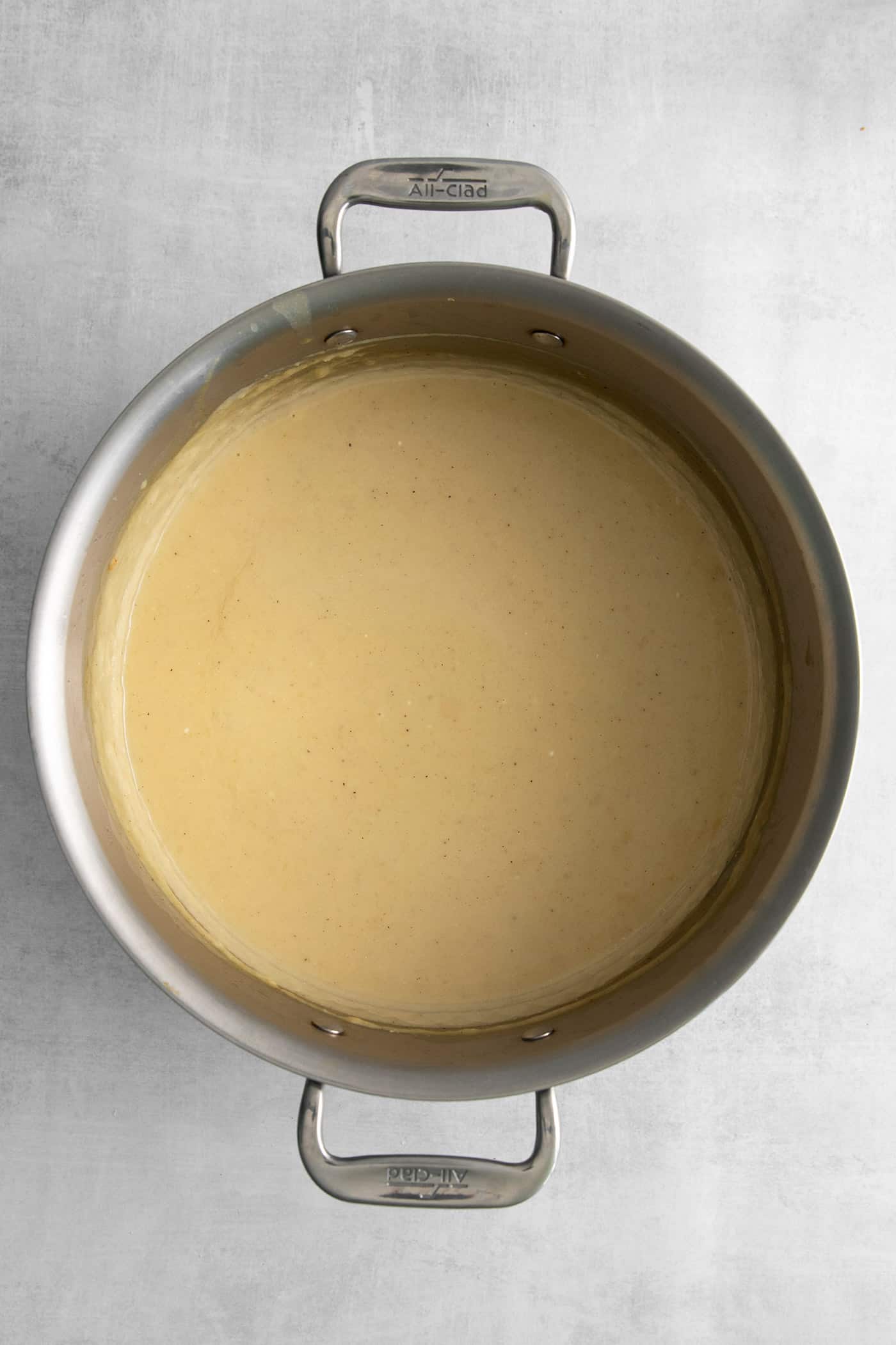 Creamy potato soup in a pot