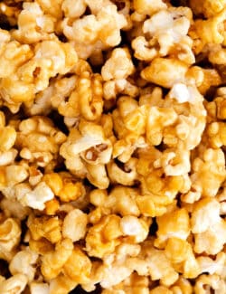 Close up of microwave caramel popcorn