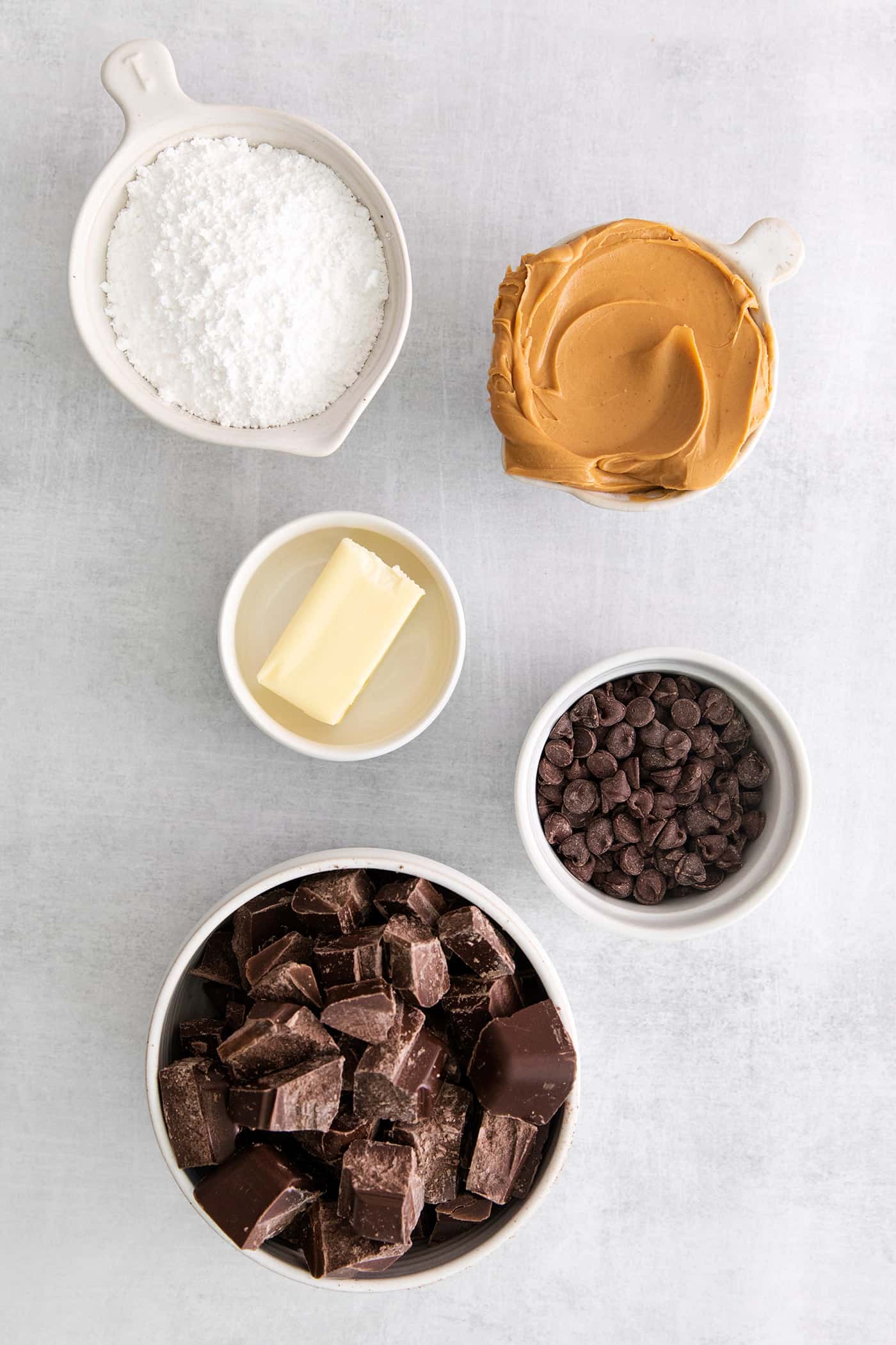 Overhead view of homemade peanut butter cups ingredients