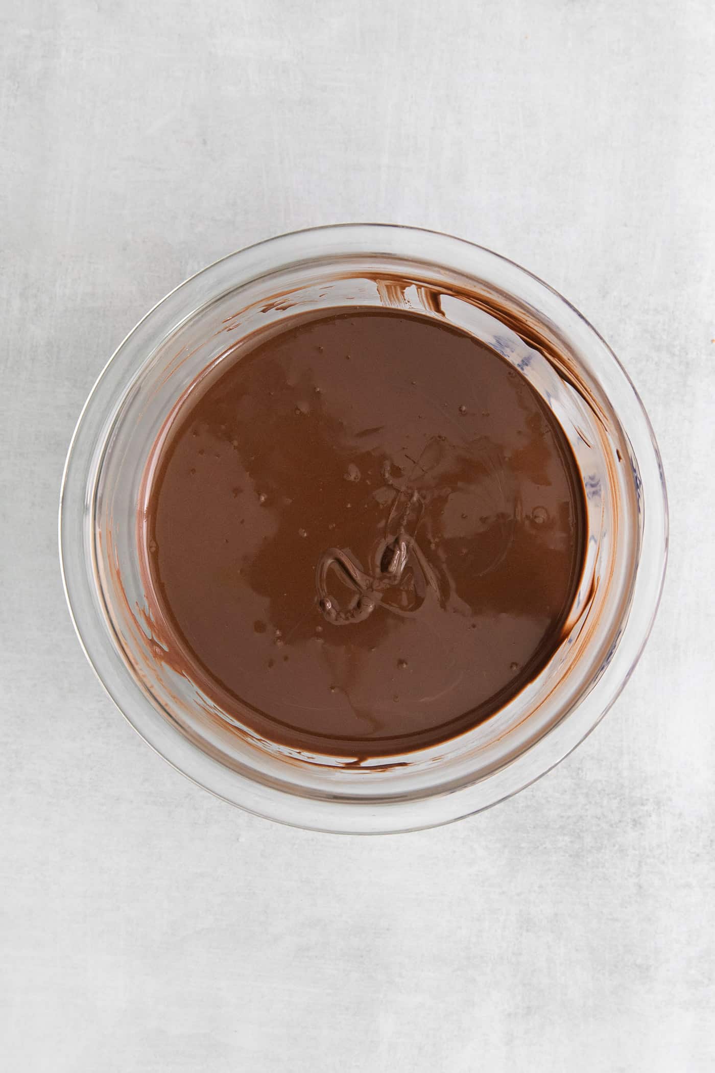 Melted chocolate in a mixing bowl