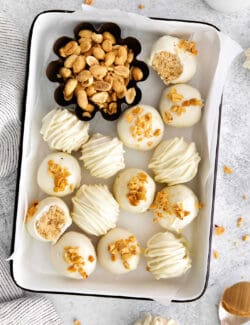 Overhead view of white chocolate peanut butter balls