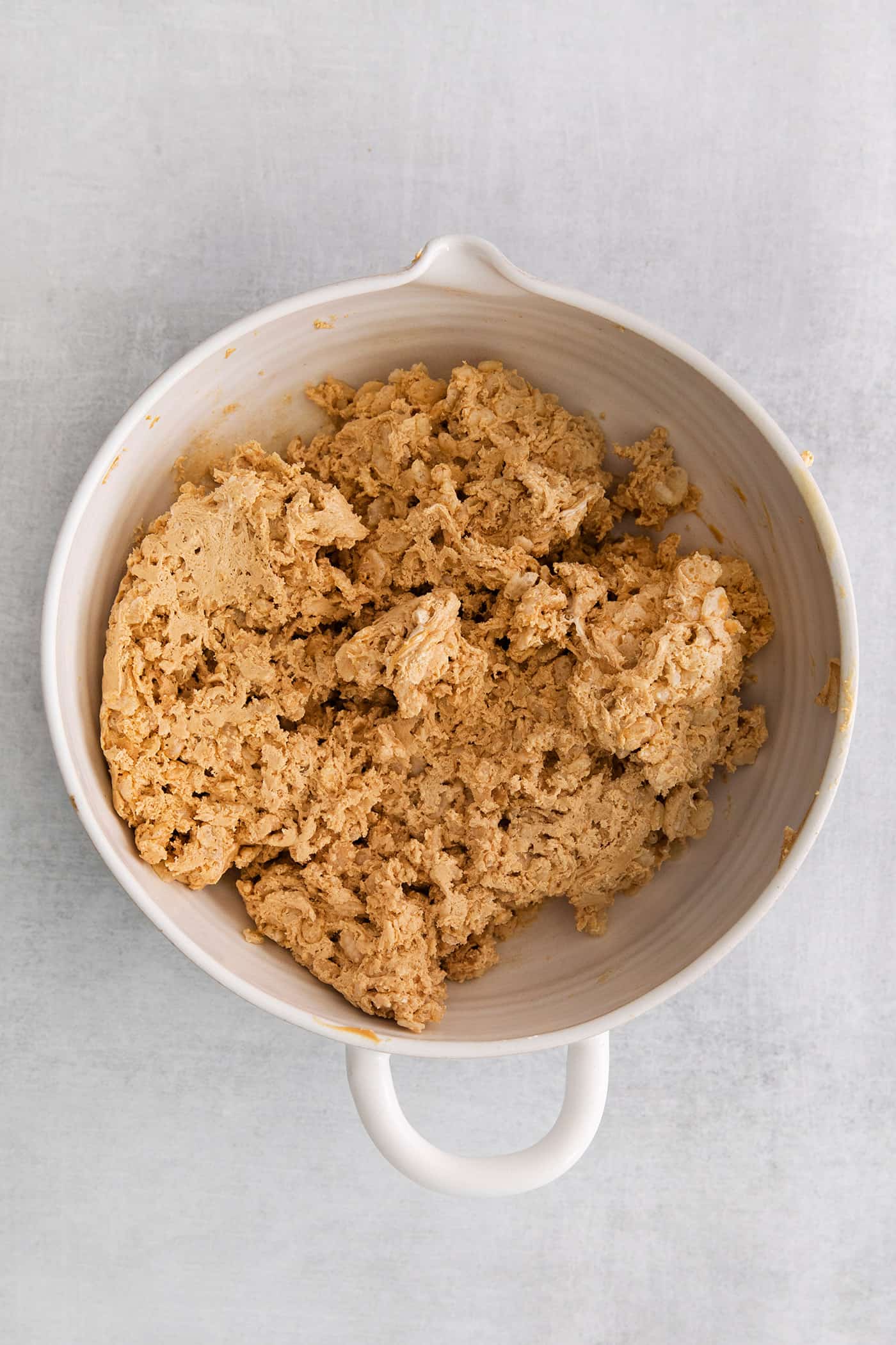 Peanut butter mixed with rice krispies