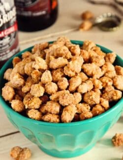 beer nuts in a blue bowl