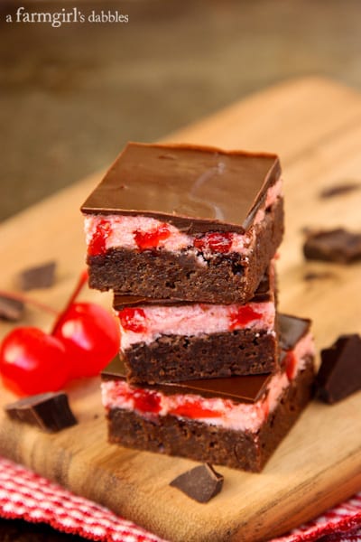 a stack of cherry brownies