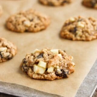 a baking sheet of Oatmeal Cookies with fruit