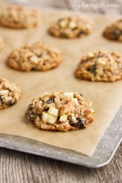 a baking sheet of Oatmeal Cookies with fruit