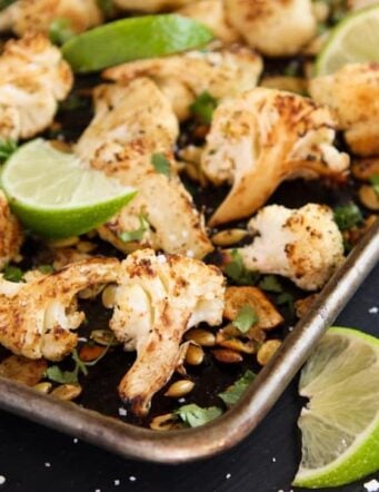 mexican cauliflower on a roasting pan