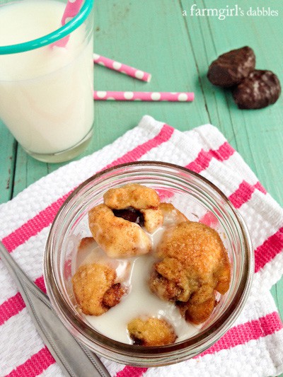 glazed Monkey Bread in a Jar with a glass of milk