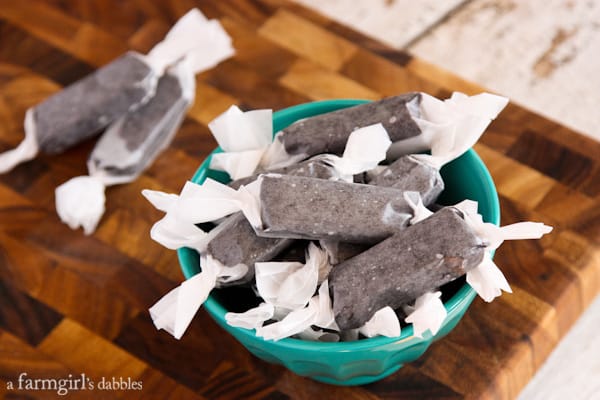 Licorice Caramels wrapped in wax paper