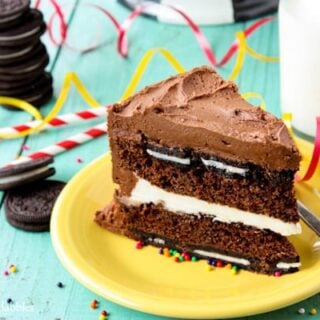 a slice of chocolate oreo cake