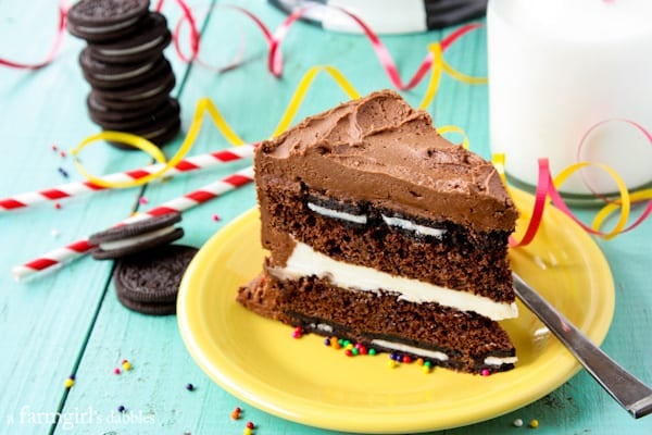 a slice of chocolate oreo cake