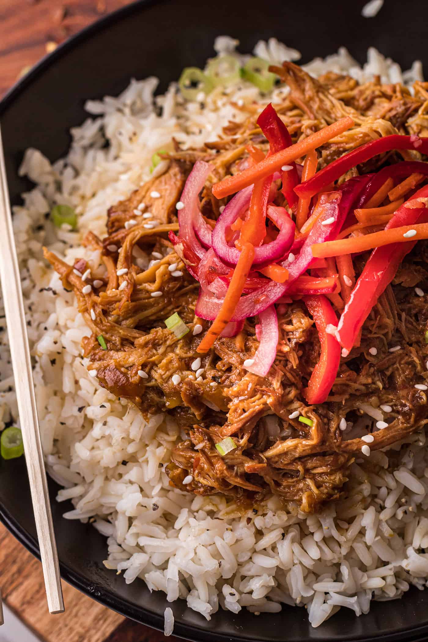 Close-up of slow cooker orange chicken