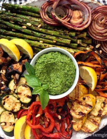 Miso-Butter Grilled Veggies with Basil-Mint Pesto