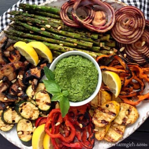 Miso-Butter Grilled Veggies with Basil-Mint Pesto