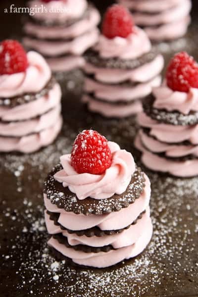 Fresh Raspberry Cream Napoleons dusted with powdered sugar