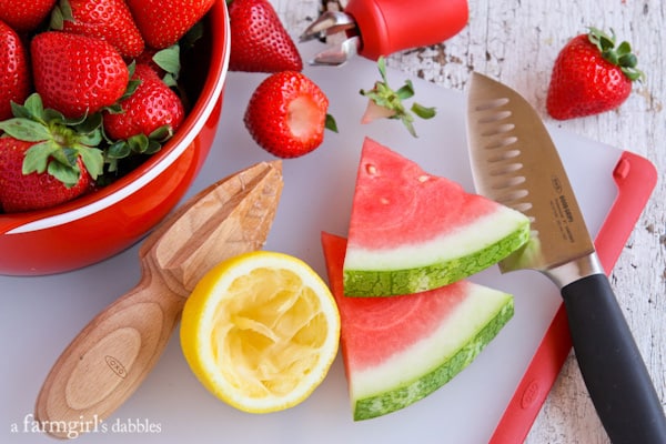 fresh lemon, watermelon, and strawberries