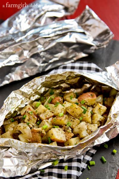 Pesto ranch potatoes grilled in foil packets